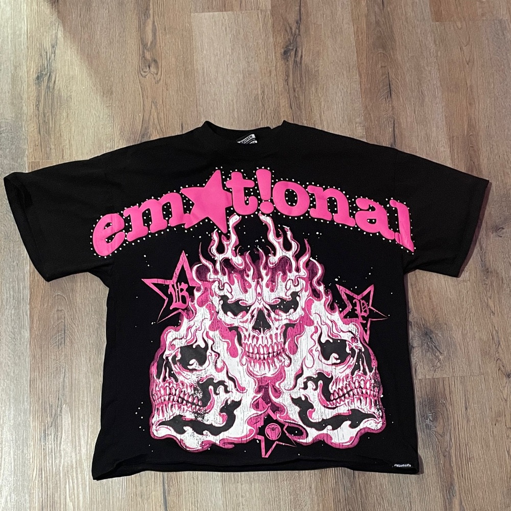 Emotional Black and Pink Graphic Tee with diamonds around the emotional